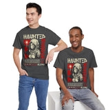 Haunted Warrior Unisex Heavy Cotton Tee Graphic Black T Shirt Bold Red Samurai Ninja Inspired Futuristic Streetwear Artistic Fashion Outfit