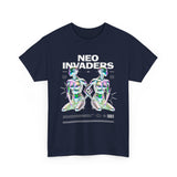 Neo Invaders Futuristic Holographic Graphic Unisex Heavy Cotton Tee Bold Sci Fi Cyberpunk Streetwear Statement T Shirt