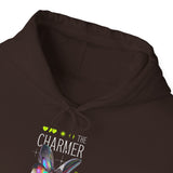 The Charmer Unisex Heavy Blend Hooded Sweatshirt Futuristic Butterfly Neon Cyber Aesthetic Graphic Hoodie Streetwear Fashion Statement