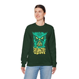 The Watcher Owl All Seeing Wisdom Unisex Heavy Blend Crewneck Sweatshirt Neon Mystic Streetwear Sweatshirt With Geometric Owl Symbol Futuristic Glow Design For Visionaries Creators And Spiritual Thinkers