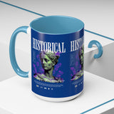 Historical Accent Coffee Mug 11oz 15oz Black Ceramic Cup with Greek Goddess Statue and Purple Floral Design for Art and History Lovers