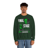 Final Stage Unisex Heavy Blend Crewneck Sweatshirt Graphic Pullover Black Skull Neon Green Streetwear Futuristic Cyberpunk Bold Artistic Fashion Outfit