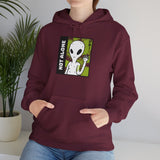 Not Alone Alien Unisex Hoodie UFO Graphic Pullover Sweatshirt Cartoon Extraterrestrial Sci Fi Space Themed Conspiracy Inspired Paranormal Streetwear