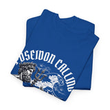 Poseidon Calling Surfing Ocean Waves Graphic Unisex Heavy Cotton Tee Greek God Poseidon Inspired Surf Streetwear T Shirt