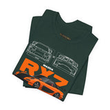 Orange Retro JDM Inspired Sports Coupe Blueprint Unisex Heavy Cotton Tee Street Racing Art Shirt for Car Lovers Daily Wear