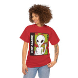 Unisex Not Alone Alien T Shirt Cartoon UFO Graphic Tee Extraterrestrial Sci Fi Space Themed Paranormal Conspiracy Inspired Streetwear Top