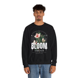 Bloom Stronger Floral Graphic Crewneck Comfortable Unisex Sweatshirt Motivational Streetwear Inspirational Empowerment Design for Self Growth Resilience Perfect Gift for Friends Birthdays Cozy Days Casual Wear