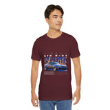Blue Flame Street Racing Car Graphic Unisex Heavy Cotton Tee Bold Drift Style Automotive Streetwear Shirt