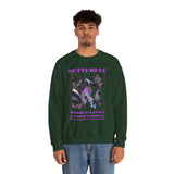 Butterfly Holographic Unisex Heavy Blend Crewneck Sweatshirt Graphic Pullover Black Streetwear Where Elegance Takes Flight Trendy Aesthetic Fashion Outfit
