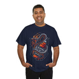 Inferno Spirit Fiery Dragon Whiskey Bottle Unisex Heavy Cotton Tee Bold Biker Streetwear Artistic Snake Flame Design Symbol of Power Energy and Rebellion Graphic Shirt