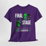 Final Stage Unisex Heavy Cotton Tee Graphic Black T Shirt Skull Neon Green Streetwear Futuristic Cyberpunk Bold Artistic Fashion Outfit