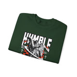Humble Angel Statue Unisex Heavy Blend Crewneck Sweatshirt Graphic Pullover Streetwear Fire Print Bold Motivational Urban Fashion Outfit
