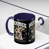 Hermes Accent Coffee Mug 11oz 15oz Black Ceramic Mythology Cup with Greek God Winged Statue Design for History Lovers and Art Enthusiasts