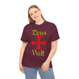 Deus Vult Unisex T Shirt Medieval Crusader Cross Graphic Tee Warrior Knight Inspired Vintage Christian Symbol Heavy Cotton Streetwear
