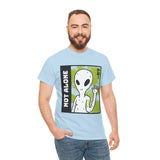 Not Alone Alien Unisex T Shirt Cartoon UFO Graphic Tee Extraterrestrial Sci Fi Space Themed Paranormal Conspiracy Inspired Streetwear Top