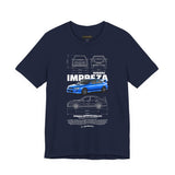 Blue Rally Inspired Performance Sedan Artwork Unisex Heavy Cotton Tee High Speed Streetwear Graphic Shirt For Car Enthusiasts And Automotive Art Lovers