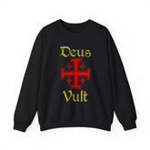 Unisex Deus Vult Crewneck Sweatshirt Medieval Crusader Cross Heavy Blend Fleece Pullover Warrior Knight Inspired Vintage Christian Symbol Streetwear