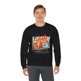 Money Is Not Just Currency Burning Dollar Graphic Unisex Heavy Blend Crewneck Sweatshirt Hustler Streetwear Motivational Cash Fire Design