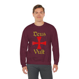 Unisex Deus Vult Crewneck Sweatshirt Medieval Crusader Cross Heavy Blend Fleece Pullover Warrior Knight Inspired Vintage Christian Symbol Streetwear