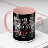 Money Bright Angel Accent Coffee Mug 11oz 15oz Gothic Statue Black Ceramic Cup with Red Flames and Cash Design for Hustlers