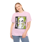 Unisex Not Alone Alien T Shirt Cartoon UFO Graphic Tee Extraterrestrial Sci Fi Space Themed Paranormal Conspiracy Inspired Streetwear Top