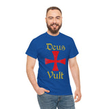 Deus Vult Unisex T Shirt Medieval Crusader Cross Graphic Tee Warrior Knight Inspired Vintage Christian Symbol Heavy Cotton Streetwear