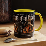 Fighter Accent Coffee Mug 11oz 15oz Black Ceramic Cup with Greek Warrior Statue and Flames Design for Hustlers and Motivated Minds