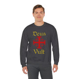Unisex Deus Vult Crewneck Sweatshirt Medieval Crusader Cross Heavy Blend Fleece Pullover Warrior Knight Inspired Vintage Christian Symbol Streetwear