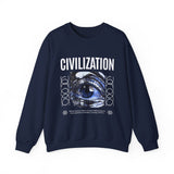 Civilization Eye Of Memory Graphic Unisex Heavy Blend Crewneck Sweatshirt Futuristic Visionary Streetwear Abstract Blue Eye Pullover
