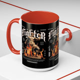 Fighter Accent Coffee Mug 11oz 15oz Black Ceramic Cup with Greek Warrior Statue and Flames Design for Hustlers and Motivated Minds