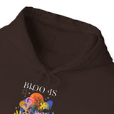 Blooms Person Unisex Heavy Blend Hooded Sweatshirt Graphic Hoodie Black Abstract Colorful Floral Head Artistic Streetwear Modern Creative Futuristic Fashion Outfit