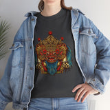 Unisex Balinese Barong Mask Graphic T Shirt Mythical Cultural Warrior Spirit Inspired Tee Tribal Festival Art Streetwear Heavy Cotton Top