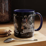 Sadness Statue Accent Coffee Mug 11oz 15oz Two Tone Ceramic Gothic Art Cup with Butterfly and Flame Design