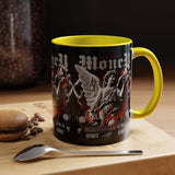 Money Bright Angel Accent Coffee Mug 11oz 15oz Gothic Statue Black Ceramic Cup with Red Flames and Cash Design for Hustlers
