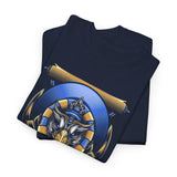 Eye Of Eternity Unisex Heavy Cotton Tee Ancient Egyptian Owl Pharaoh Gold And Blue Cosmic Streetwear Tee For Spiritual Strength And Timeless Power