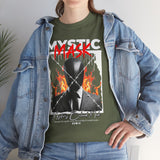 Mystic Mask Flames Graphic Unisex Heavy Cotton Tee Hustler Streetwear Motivational Dark Mystery Bold Design