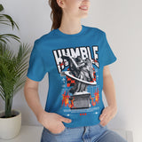 Unisex Jersey Short Sleeve Tee Humble Angel Statue Graphic Streetwear Fire Print T Shirt Bold Motivational Urban Fashion Outfit