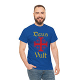 Deus Vult Unisex T Shirt Medieval Crusader Cross Graphic Tee Warrior Knight Inspired Vintage Christian Symbol Heavy Cotton Streetwear