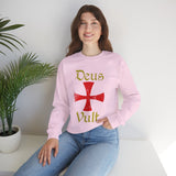 Unisex Deus Vult Crewneck Sweatshirt Medieval Crusader Cross Heavy Blend Fleece Pullover Warrior Knight Inspired Vintage Christian Symbol Streetwear