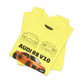 Orange Mid Engine Supercar Blueprint Artwork Unisex Heavy Cotton Tee High Performance Inspired Streetwear Graphic Shirt For Car Enthusiasts And Automotive Art Fans