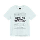 White Mid Engine Sports Coupe Blueprint Artwork Unisex Heavy Cotton Tee High Performance Inspired Streetwear Graphic Shirt For Car Enthusiasts And Automotive Art Fans