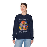 Blooms Person Unisex Heavy Blend Crewneck Sweatshirt Graphic Pullover Black Abstract Colorful Floral Head Artistic Modern Streetwear Creative Futuristic Fashion Outfit