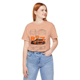Orange Retro JDM Inspired Sports Coupe Blueprint Unisex Heavy Cotton Tee Street Racing Art Shirt for Car Lovers Daily Wear