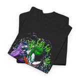 Vibrant Comic-Symbiotic Madness Unisex Heavy Cotton Tee Bold Gothic Streetwear Dark Psychological Art Design Intense Graphic Statement Shirt for Visionaries and Creators