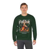 Fighter Resilience Victorious Flame Statue Graphic Unisex Heavy Blend Crewneck Sweatshirt Motivation Streetwear Pullover