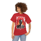 Mystic Mask Flames Graphic Unisex Heavy Cotton Tee Hustler Streetwear Motivational Dark Mystery Bold Design