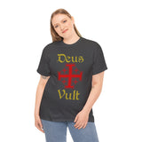 Deus Vult Unisex T Shirt Medieval Crusader Cross Graphic Tee Warrior Knight Inspired Vintage Christian Symbol Heavy Cotton Streetwear