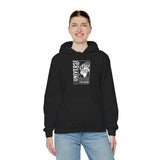 Universe Beyond The Cosmos Unisex Heavy Blend Hooded Sweatshirt Graphic Hoodie Black Skeleton Hand Space Infinity Streetwear Futuristic Sci Fi Artistic Fashion Outfit