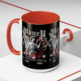 Money Bright Accent Coffee Mug 11oz 15oz Black Ceramic Gothic Angel Statue Design with Red Neon Artwork for Hustlers and Bold Thinkers