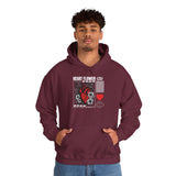 Heart Flower Graphic Hoodie Comfortable Unisex Heavy Blend Sweatshirt Bold Red and Black Floral Heart Design Streetwear Symbol of Love Strength and Vitality Perfect Gift for Friends Birthdays Cozy Days and Casual Wear